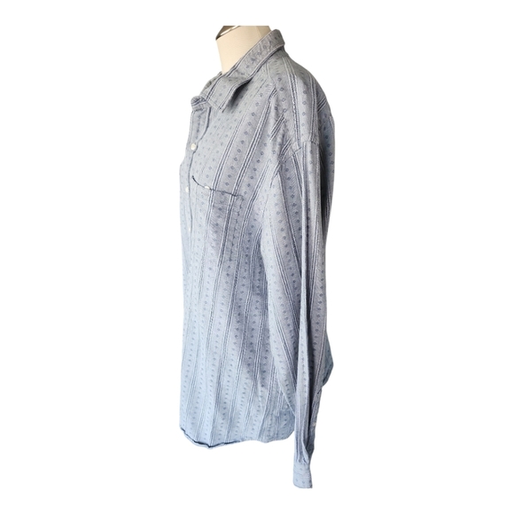 Mens Gap Blue Denim Like Long Sleeve Diamond Pattern Casual Button Shirt XXL - Picture 3 of 9